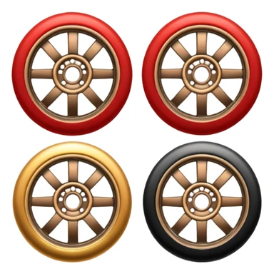 Emoji-style car membership badges: silver wheel, bronze exhaust, red rims, black spoiler, gold wheel — in progression." sticker