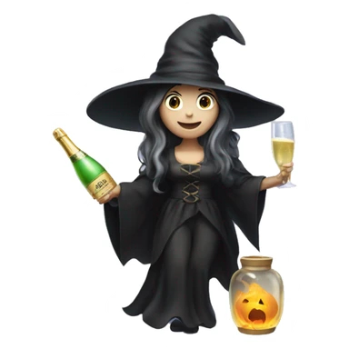 Witch, white skin, long hair, Popping Champagne Bottle sticker