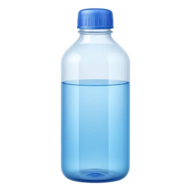 tall translucent plastic bottle with smooth curves and slightly tinted blue or white cap, filled with clear liquid, clean minimal design, no label, no measuring cap, no drops, no extras, sealed bottle, soft lighting, subtle shadows, emoji scale sticker