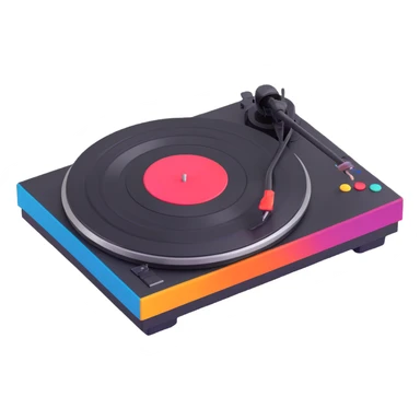 Propose a black Technics turntable in Pixar 3D style, with a matte finish and bold, colorful buttons for contrast, keeping the playful 3D animated Pixar style. sticker