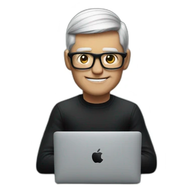 tim cook with macbook pro on desk all black sticker