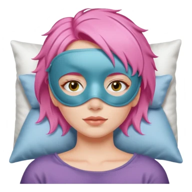 woman with a sleep eye mask and pink hair sticker