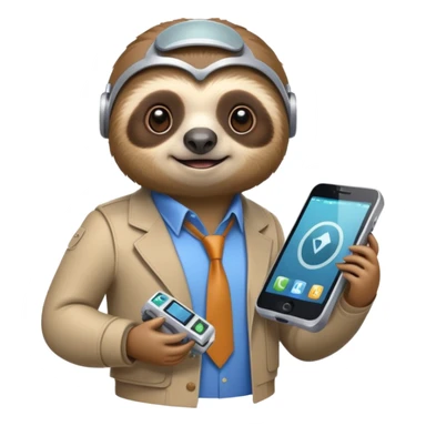 sloth with futuristic gadgets, preppy fashion sticker