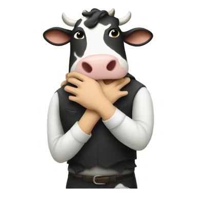 A cow hugging a man sticker