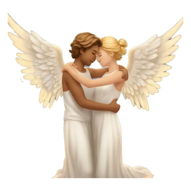  Create a heartwarming scene where wings of angels are gently embracing each other in a celestial hug sticker