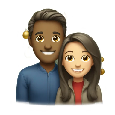 smiling couple by christmas tree sticker