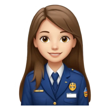 Young girl, long brown straight hair, wearing uniform jacket with hotel name badge, tasteful scarf, stand behind the desk

 sticker