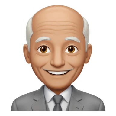 70 yr old man, almost bald, some white hair, pakistani, light grey business suit, big smile, dark brown skin, no moustache
 sticker