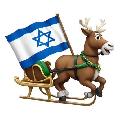 Santa Claus on his sleigh with an Israeli flag on the side sticker