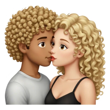 blonde curly hair boy and brownskin black curly haired girl kissing  sticker