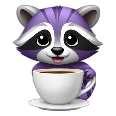 Cute violet raccoon drinking coffee sticker