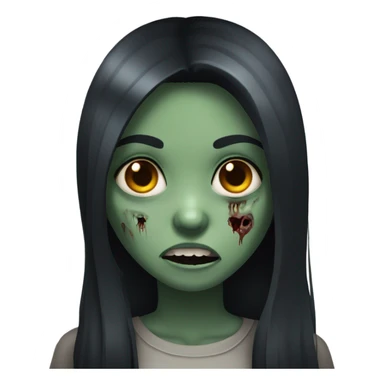 girl zombie with black long hair with teeth and serious face  sticker