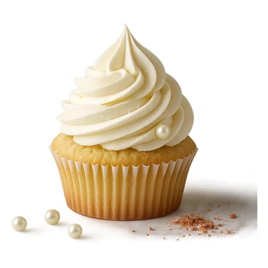 Change the icing to vanilla while keeping the realistic cupcake and accessories in a photorealistic style. Maintain transparent background. The style is photorealistic and realistic cupcake appearance. sticker
