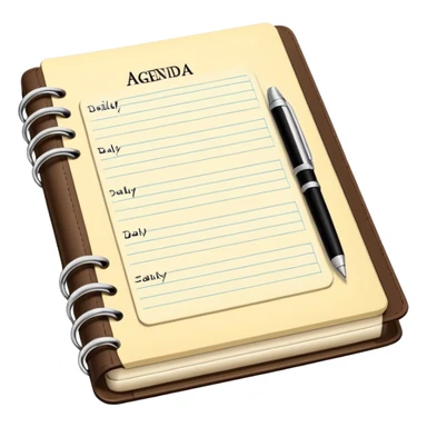 daily planner agenda cream leather with open page and pen with stickynotes sticker