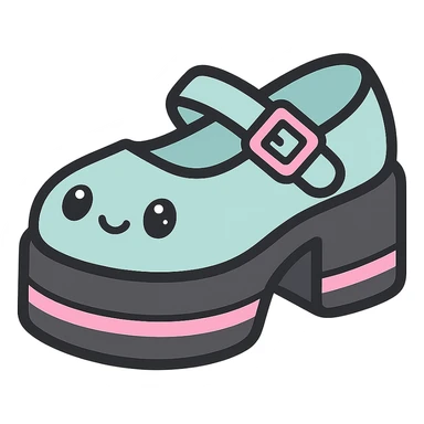 Make the shoes pastel blue with black and pink accents, kawaii style, no socks, no hearts, transparent background sticker