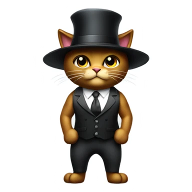 elegant full  body, body building business dark cat with hat sticker