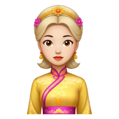 Cinematic Realistic Ao Dai Pop Culture Emoji, featuring an elegant portrayal of the traditional Vietnamese dress rendered with graceful textures and vibrant, cultural lighting. sticker