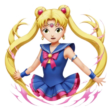 Icon for Anime: vibrant, dynamic scene with Bishoujo Senshi Sailor Moon in action, featuring exaggerated expressions and colorful backgrounds. The design should reflect the distinct, energetic style of anime, with iconic eyes and unique visual elements. Transparent background. sticker