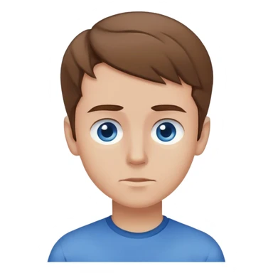 a boy with brownish hair with a swoosh, blue shirt, blue eyes, side eyeing someone sticker