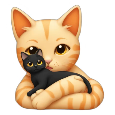 one beige cat and one black and orange cuddling sticker