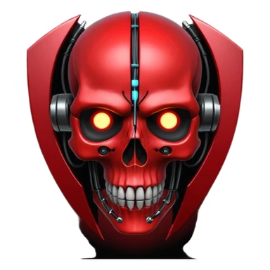 Cyberpunk shield, skull with cybernetic implants, glowing wires, dark electric red and black tones, no background sticker