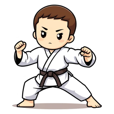 white skin adolescent with short brown hair and brown eyes practicing martial arts sticker