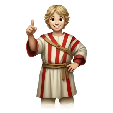 11th century european child with red stripes tunic making happy thumb up sticker