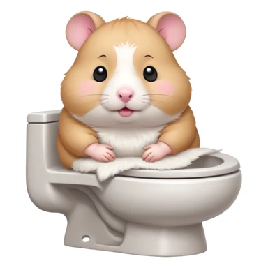 Cute chubby cartoon-style hamster sitting on toilet, sticker-style illustration sticker