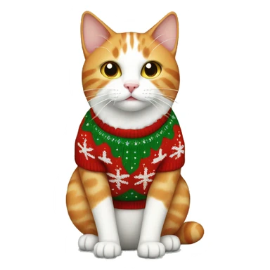 Ginger and white cat wearing a Christmas sweater sticker
