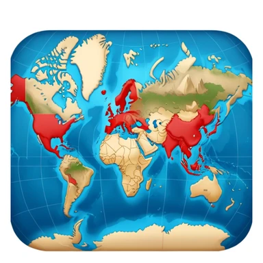 world map with a red travel route line showing a journey across continents sticker