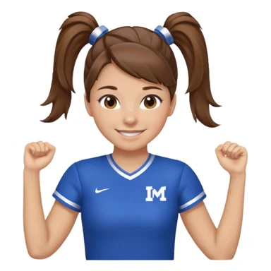 brown hair blue cheerleading shirt no bangs with a high pony tail smiling sticker