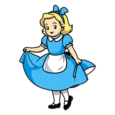 Disney's animated Alice in Wonderland performing a curtsey in her blue dress with white apron sticker