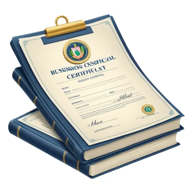 a stack of fiscal documents and a business registration certificate sticker