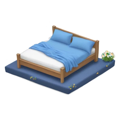 Cosy bed with blue smal flower bed sheets sticker