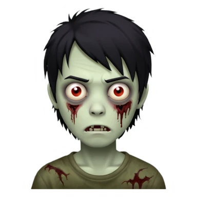 Boy, zombie, black hair, medium long, emo, shaggy, dark, spooky, creepy expression sticker
