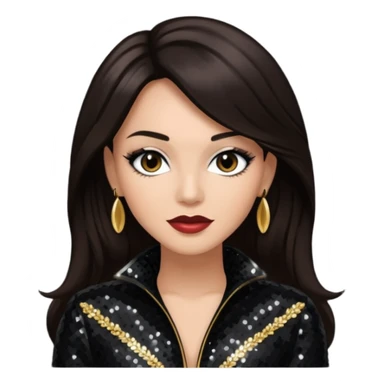 Monica Arnold, R&B Singer with long dark brown hair, black sequin outfit sticker