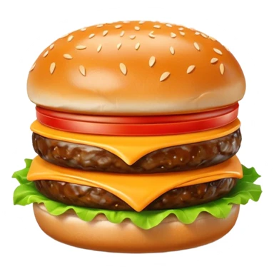 A cute 3D emoji-style burger with glossy finish, shiny bun with sesame seeds, melted cheese, fresh lettuce, smooth cartoon design, soft lighting, clean background, high-quality modern emoji look. sticker