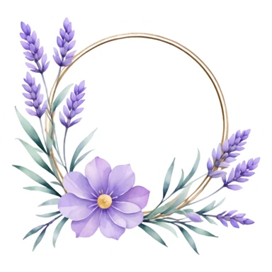 The art style is clean line art with delicate watercolor textures, pastel colors, and a dominant palette of lavender, soft lilac, and muted purple.  Delicate frames to border text sticker