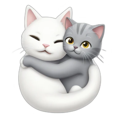 white cat hug little grey cat sticker