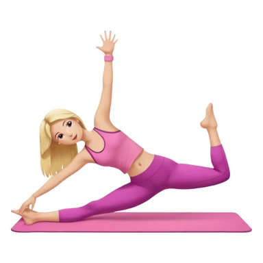 blonde sporty girl doing pilates on a pink yoga mat sticker