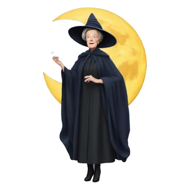 Maggie smith standing on the moon in a witches outfit  sticker