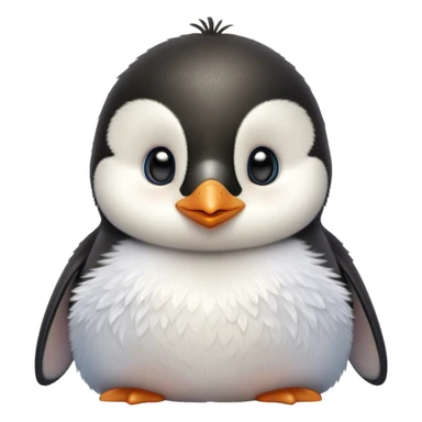 Cinematic Cute Baby Penguin Portrait Emoji, Head tilted playfully and inquisitively, with irresistibly fluffy plumage accented by a tiny beak and round, sparkling eyes filled with wonder, Simplified yet irresistibly adorable features, highly detailed, glowing with a warm, friendly polar glow, high shine, affectionate and lively, stylized with a touch of whimsical charm, bright and endearing, soft glowing outline, capturing the essence of a mischievous yet loving penguin that feels like it could slide out of the screen into your arms! sticker