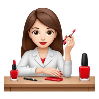 A realistic illustration of a girl with medium-length thick brown hair sitting at a manicure table.
 sticker
