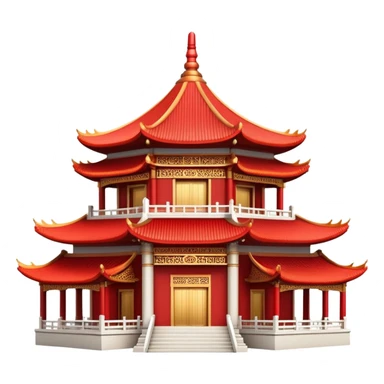 Traditional Chinese architecture with pagoda roofs, red columns, ornate details sticker