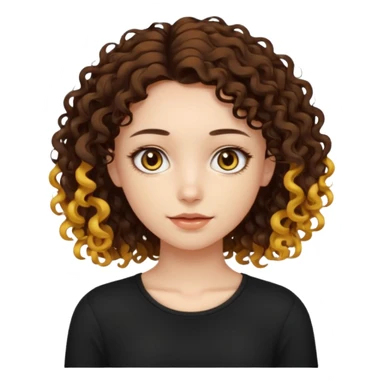 Pretty girl, mi-long brown little-little yellow curly 3b, with black top, dark brown eyes no makup, Jolie fille, cheveux curly mi-long marron, et un tout petit peu blond sur les pointe, sticker