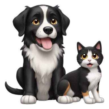 happy black dog next to calico cat sticker