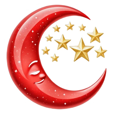 Beautiful sparkly glittery shiny pretty red crescent and stars scenery sticker