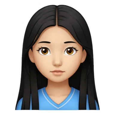 a tan chinese-american 15 year old girl with middle part long straight black hair down to her chest.eyelashes  sticker