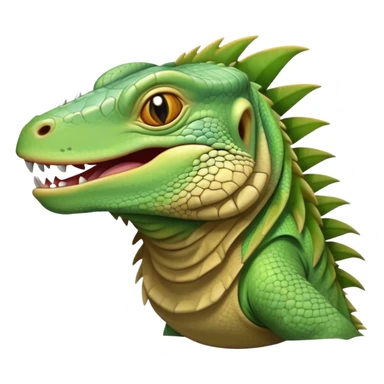 Cinematic Realistic Cute Yawning Iguana Portrait Emoji, Head tilted slightly with a dramatic, wide-open yawn, showcasing a soft, textured green-scaled face with gently drooping features and half-closed, drowsy amber eyes, rendered with natural detail and subtle shadows, high shine, relaxed yet expressive, styled with a dash of tropical charm, soft glowing outline, capturing the essence of a sleepy yet affectionate iguana that appears ready to stretch out and enjoy a peaceful nap! sticker