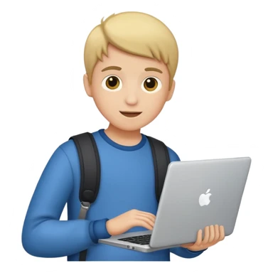 a boy holding a laptop sticker